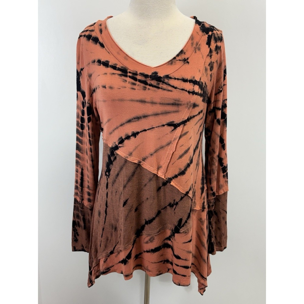 Soft Surroundings Tie Dye Tunic Top Shirt Women's Medium Orange Asymmetric Hem